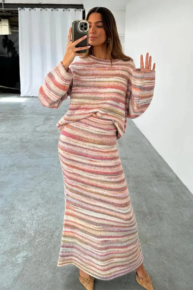 Never Fully Dressed Multi Stripe Knit Skirt Women Knitwear