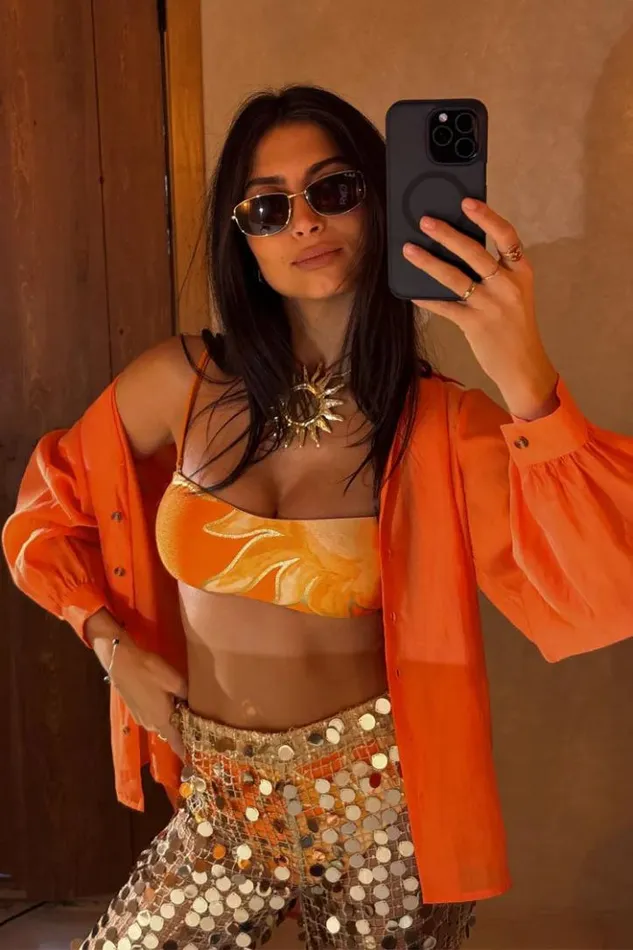 Never Fully Dressed Orange Sun Bikini Top Women Swim