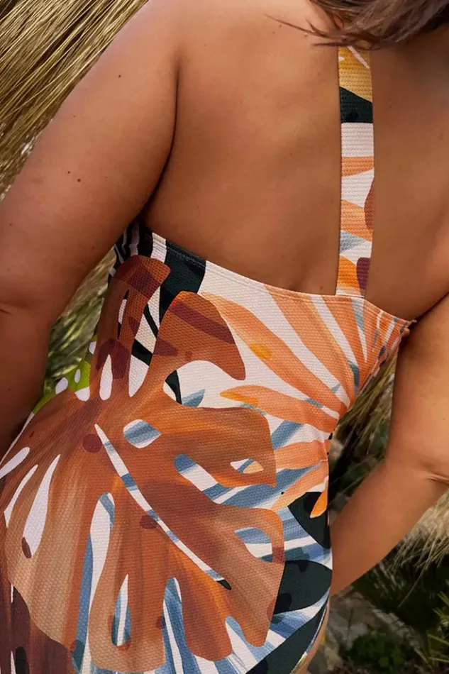 Never Fully Dressed Palm Leaf One Shoulder Swimsuit Women Swim