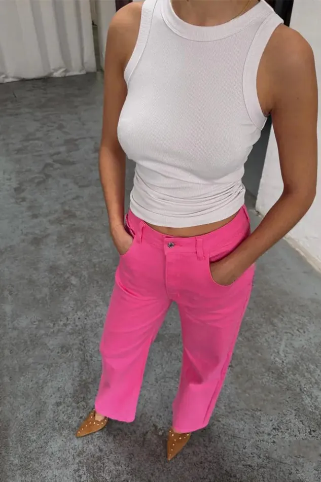 Never Fully Dressed Pink Denim Scallop Detail Jeans Women Trousers and Shorts