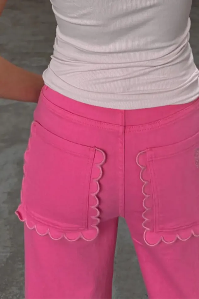 Never Fully Dressed Pink Denim Scallop Detail Jeans Women Trousers and Shorts