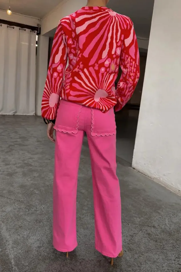 Never Fully Dressed Pink Denim Scallop Detail Jeans Women Trousers and Shorts