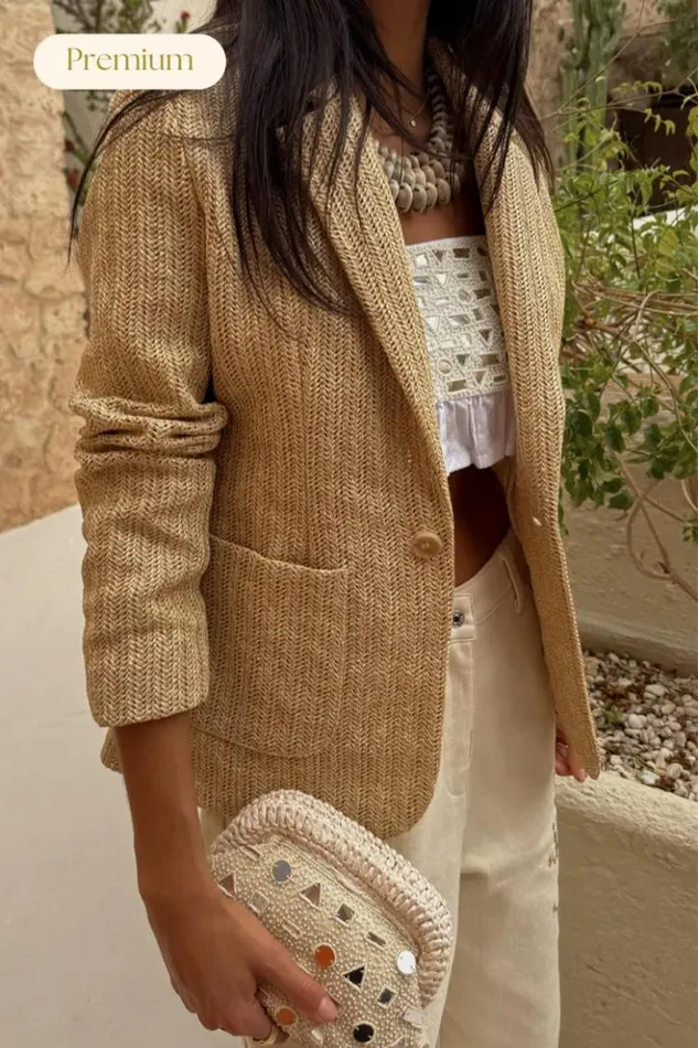 Never Fully Dressed Raffia Spencer Blazer Women Jackets and Coats