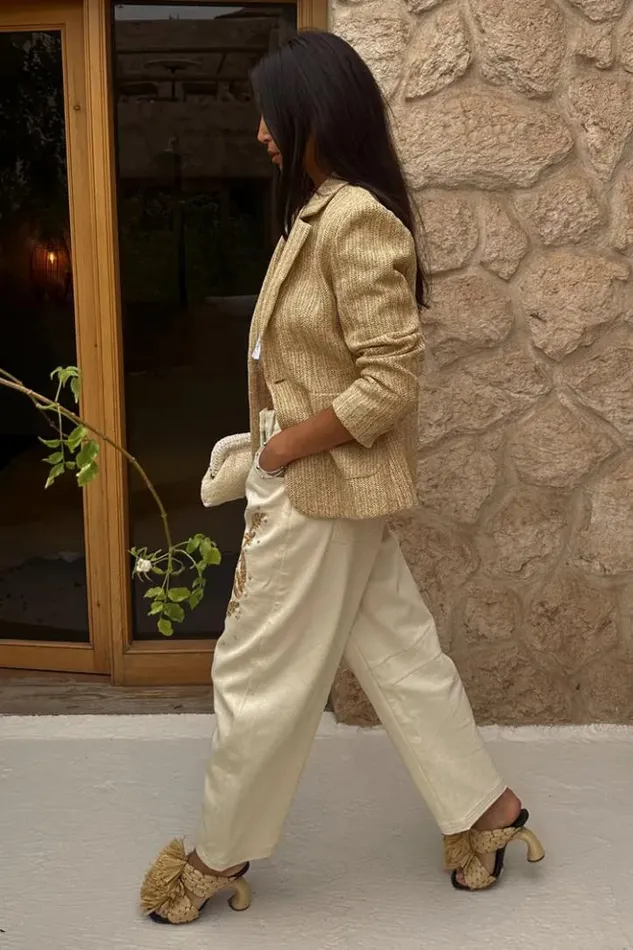 Never Fully Dressed Raffia Spencer Blazer Women Jackets and Coats