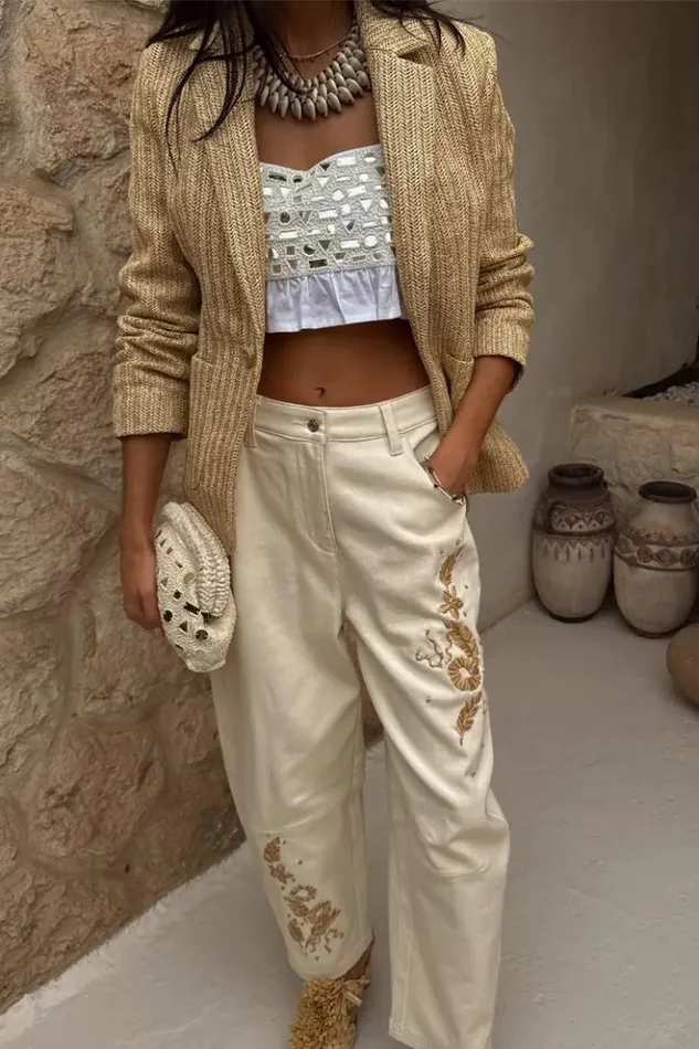 Never Fully Dressed Raffia Spencer Blazer Women Jackets and Coats