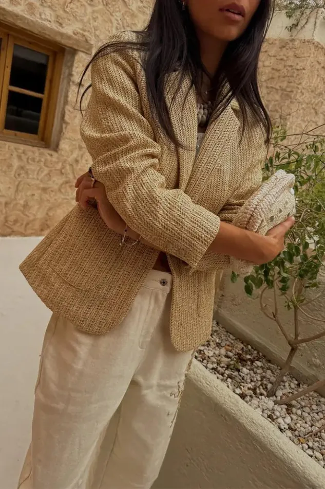Never Fully Dressed Raffia Spencer Blazer Women Jackets and Coats