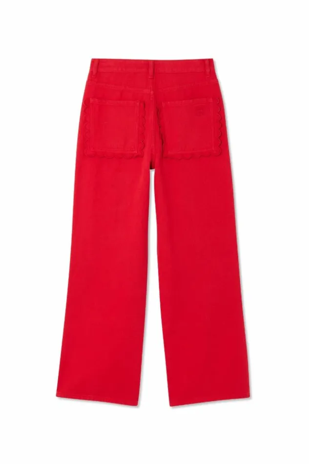 Never Fully Dressed Red Denim Scallop Jeans Women Trousers and Shorts