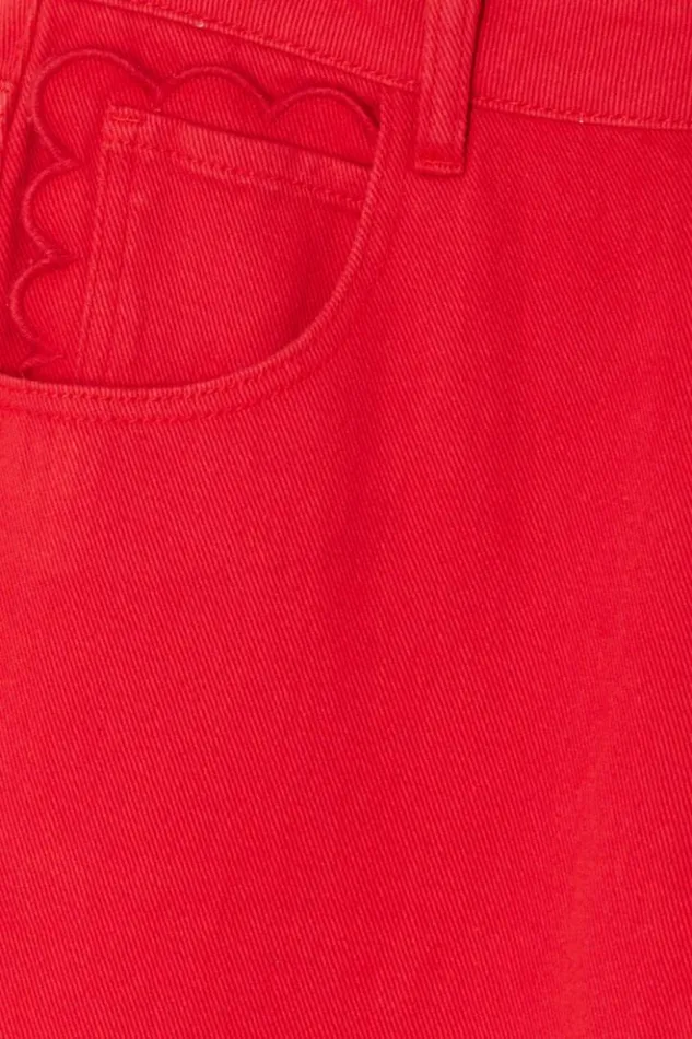 Never Fully Dressed Red Denim Scallop Jeans Women Trousers and Shorts