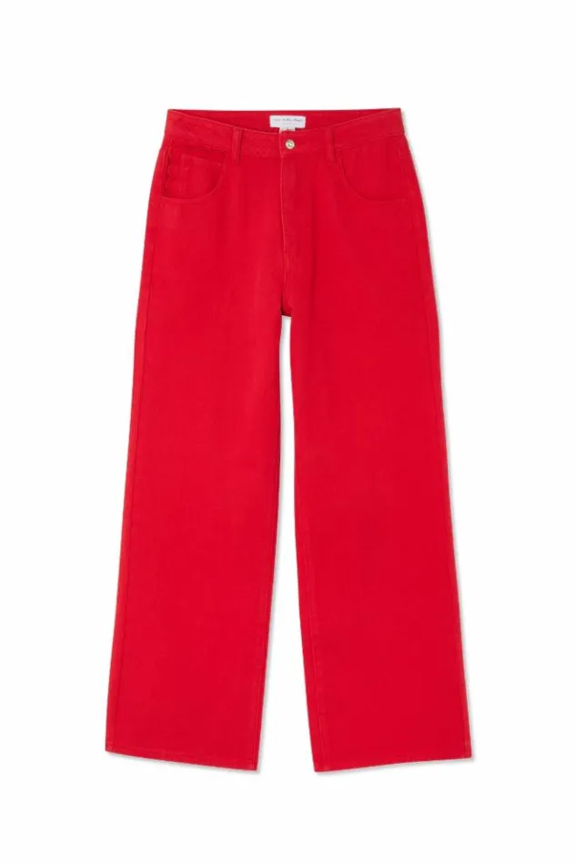 Never Fully Dressed Red Denim Scallop Jeans Women Trousers and Shorts