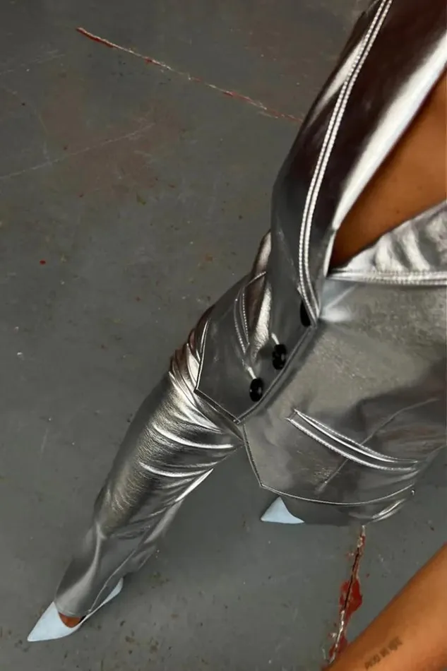 Never Fully Dressed Silver Vegan Leather Trouser Women Vegan Leather