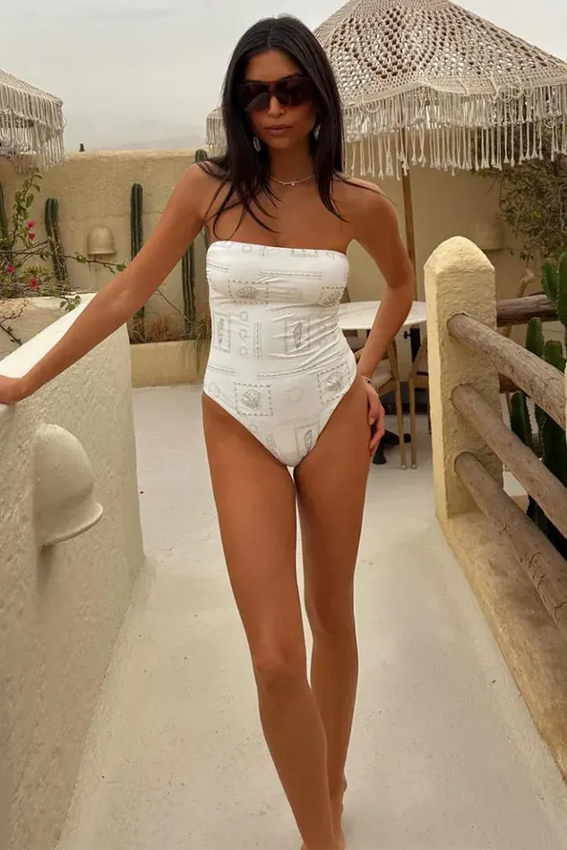Never Fully Dressed White Embroidered Shell Bandeau Swimsuit Women Swim