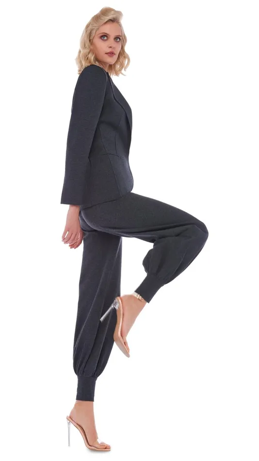 Norma Kamali Bottoms JOG FULL PANT Dark Heather Grey 8211 Clothing