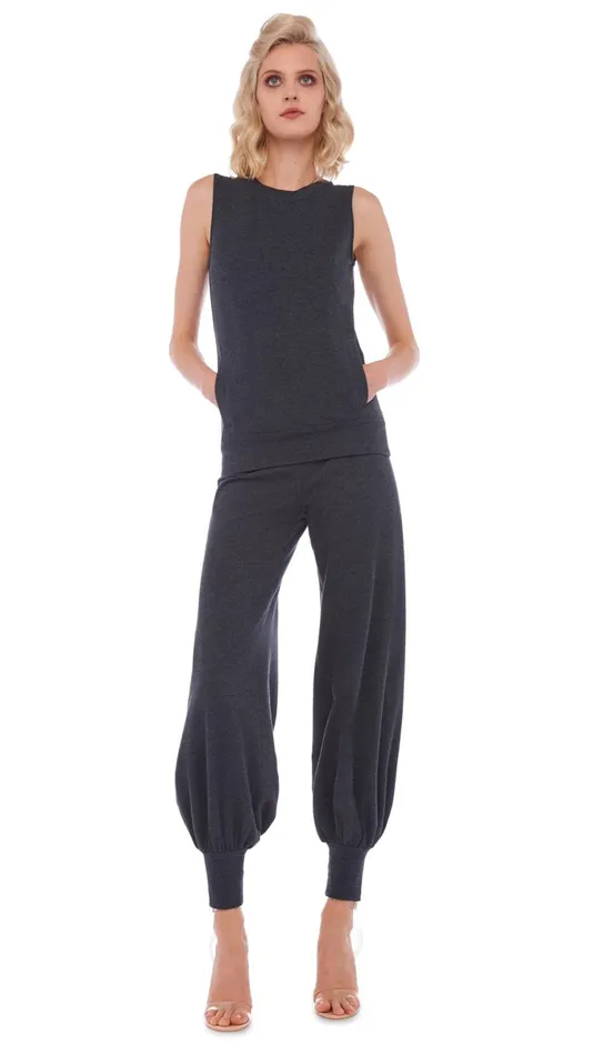 Norma Kamali Bottoms JOG FULL PANT Dark Heather Grey 8211 Clothing