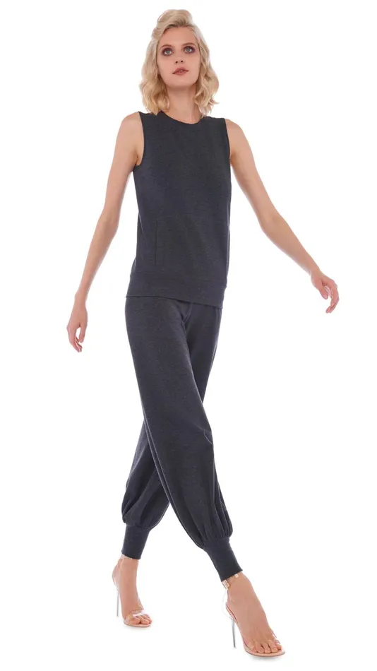 Norma Kamali Bottoms JOG FULL PANT Dark Heather Grey 8211 Clothing