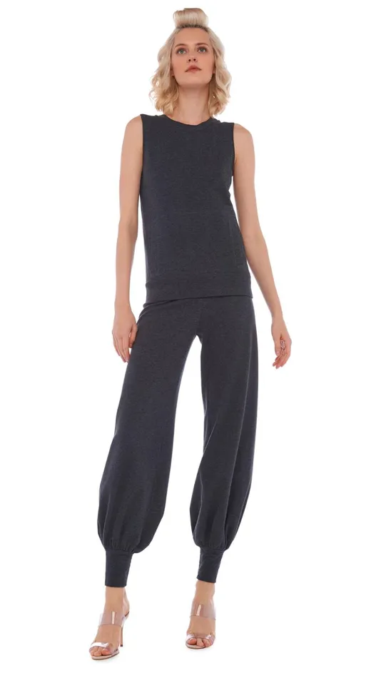 Norma Kamali Bottoms JOG FULL PANT Dark Heather Grey 8211 Clothing