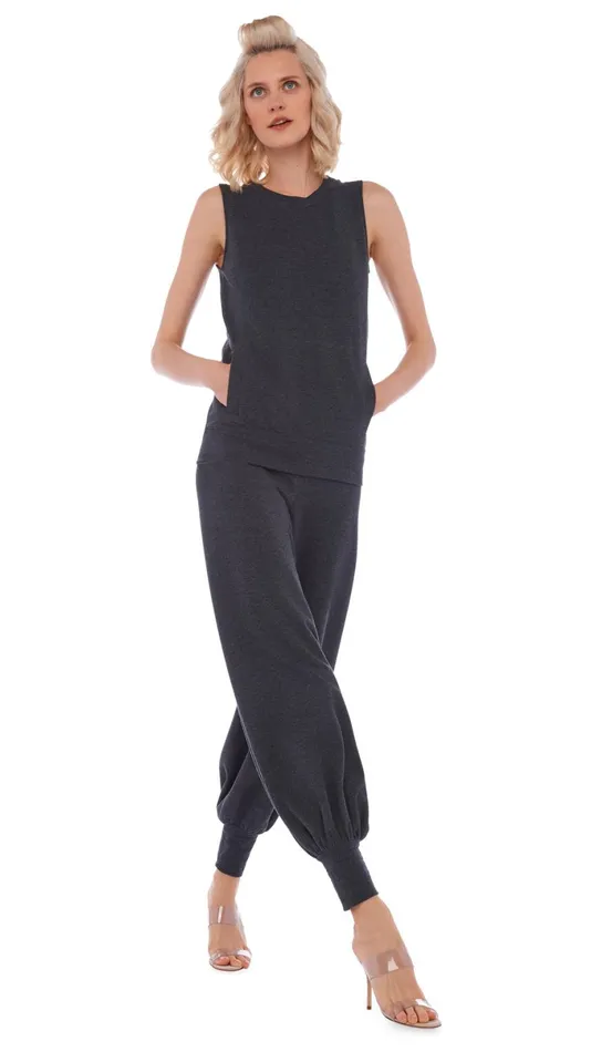 Norma Kamali Bottoms JOG FULL PANT Dark Heather Grey 8211 Clothing