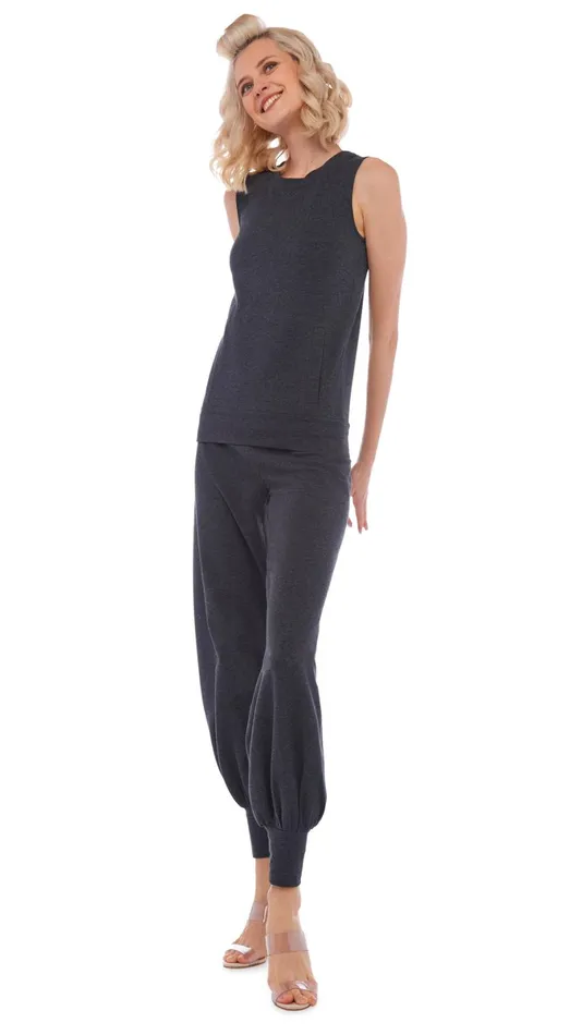 Norma Kamali Bottoms JOG FULL PANT Dark Heather Grey 8211 Clothing