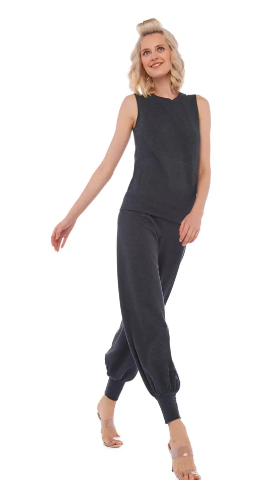 Norma Kamali Bottoms JOG FULL PANT Dark Heather Grey 8211 Clothing