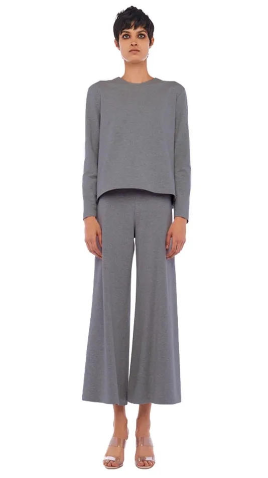 Norma Kamali Bottoms SHORT STRAIGHT LEG PANT Medium Heather Grey 8211 Clothing