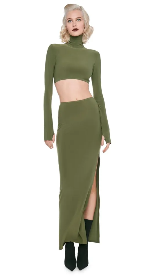 Norma Kamali Bottoms SIDE SLIT LONG SKIRT Military 8211 Clothing