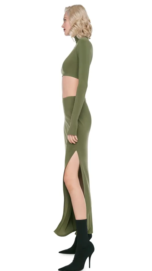 Norma Kamali Bottoms SIDE SLIT LONG SKIRT Military 8211 Clothing