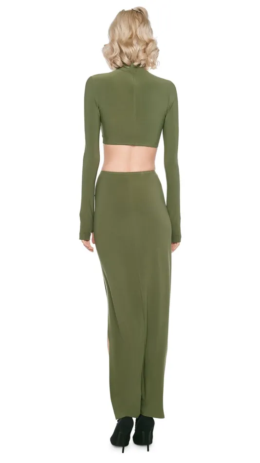 Norma Kamali Bottoms SIDE SLIT LONG SKIRT Military 8211 Clothing