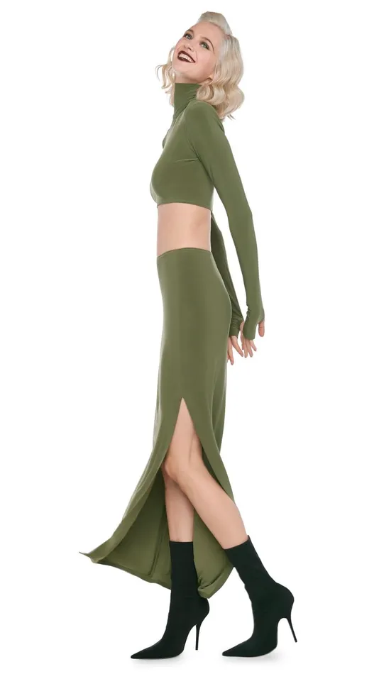 Norma Kamali Bottoms SIDE SLIT LONG SKIRT Military 8211 Clothing