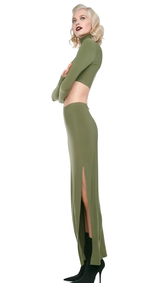 Norma Kamali Bottoms SIDE SLIT LONG SKIRT Military 8211 Clothing