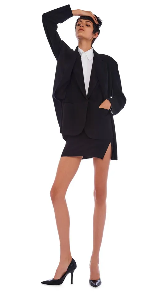 Norma Kamali Bottoms SIDE SLIT MINI SKIRT Black 8211 Clothing