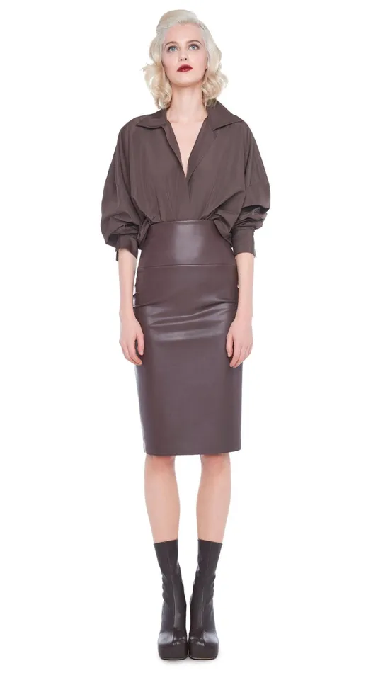 Norma Kamali Bottoms STRAIGHT SKIRT Chocolate 8211 Clothing