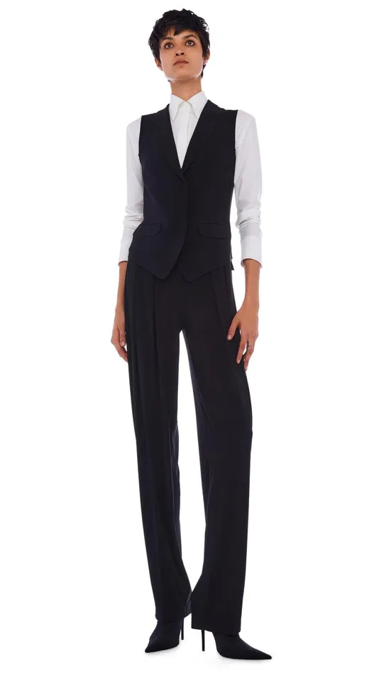 Norma Kamali Bottoms TAPERED PLEATED TROUSER Black 8211 Clothing