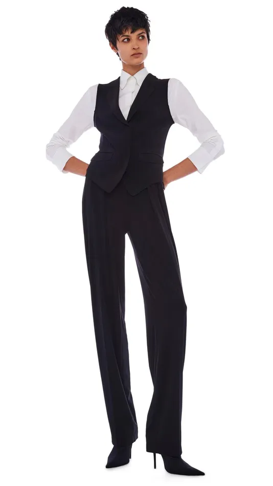 Norma Kamali Bottoms TAPERED PLEATED TROUSER Black 8211 Clothing