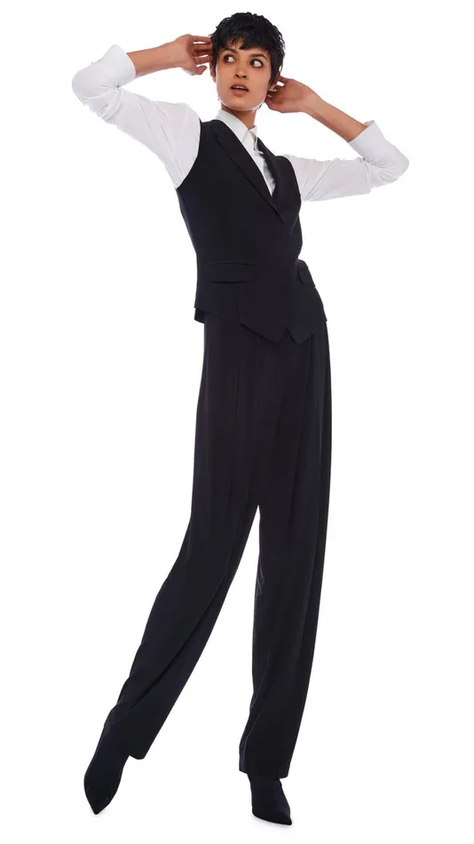 Norma Kamali Bottoms TAPERED PLEATED TROUSER Black 8211 Clothing
