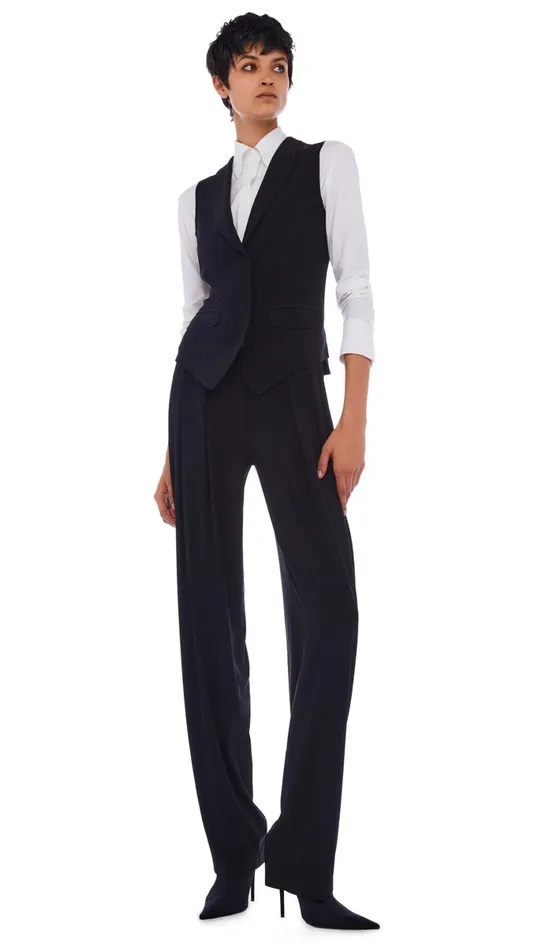 Norma Kamali Bottoms TAPERED PLEATED TROUSER Black 8211 Clothing