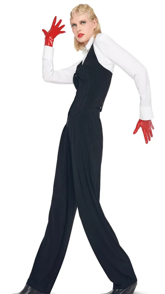 Norma Kamali Bottoms TAPERED PLEATED TROUSER Black 8211 Clothing