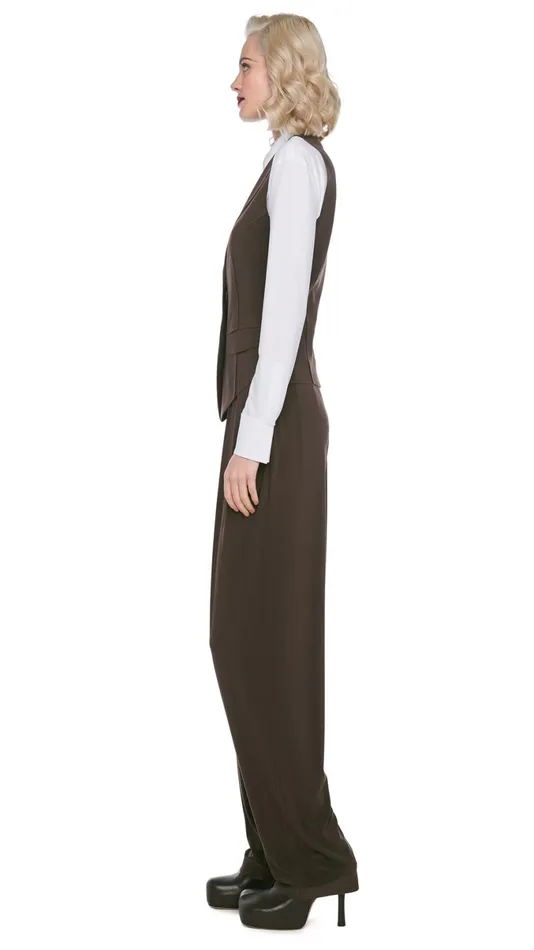 Norma Kamali Bottoms TAPERED PLEATED TROUSER Chocolate 8211 Clothing
