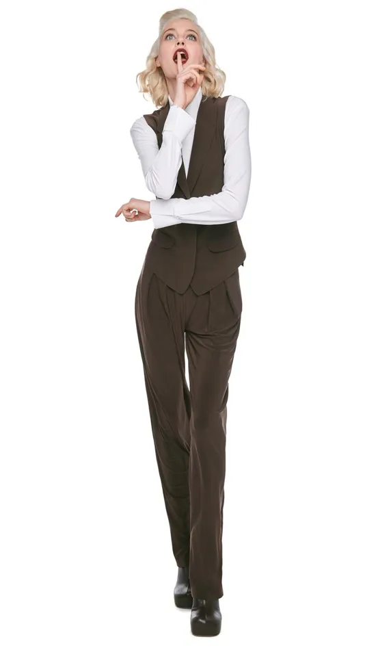 Norma Kamali Bottoms TAPERED PLEATED TROUSER Chocolate 8211 Clothing