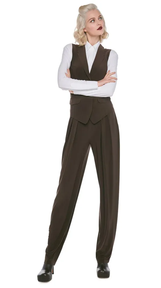 Norma Kamali Bottoms TAPERED PLEATED TROUSER Chocolate 8211 Clothing