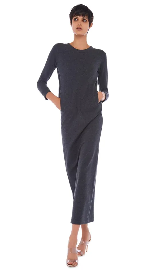 Norma Kamali Dresses 34 SLEEVE TAILORED TERRY GOWN Dark Heather Grey 8211 Clothing Norma Kamali Dresses 34 SLEEVE TAILORED TERRY GOWN Dark Heather Grey 8211 Clothing