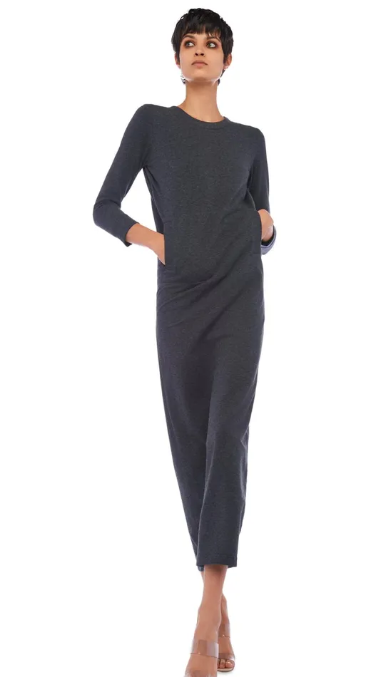 Norma Kamali Dresses 34 SLEEVE TAILORED TERRY GOWN Dark Heather Grey 8211 Clothing Norma Kamali Dresses 34 SLEEVE TAILORED TERRY GOWN Dark Heather Grey 8211 Clothing