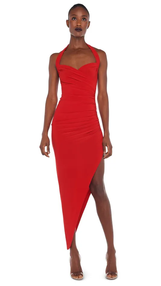 Norma Kamali Dresses CAYLA SIDE DRAPE GOWN Tiger Red 8211 Clothing