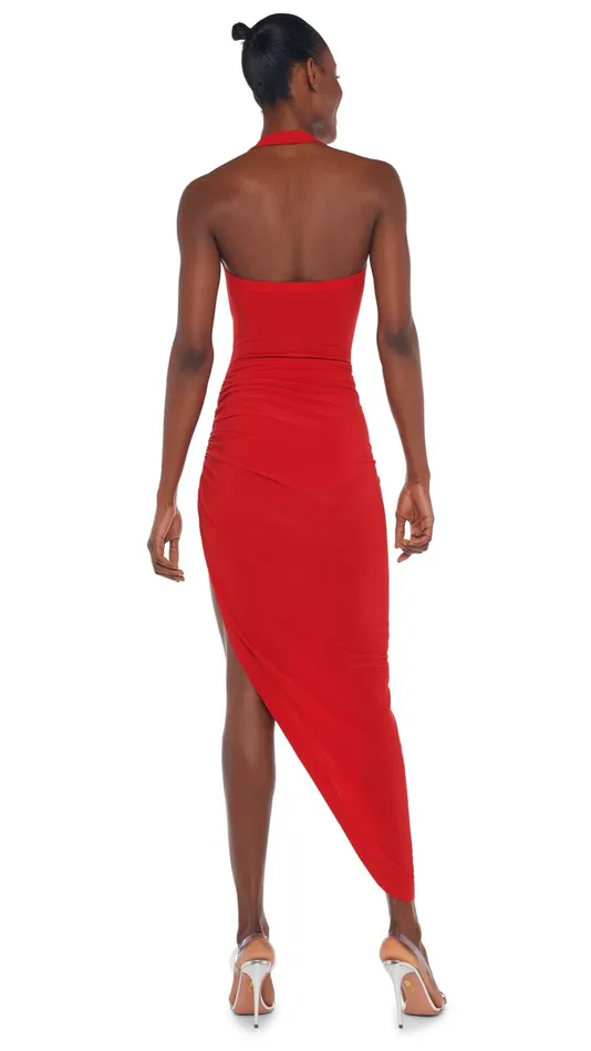 Norma Kamali Dresses CAYLA SIDE DRAPE GOWN Tiger Red 8211 Clothing