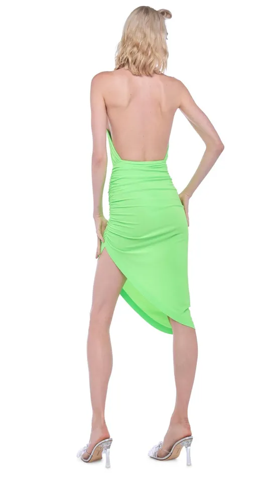 Norma Kamali Dresses CROSS HALTER DRAPE DRESS Neon Green 8211 Clothing