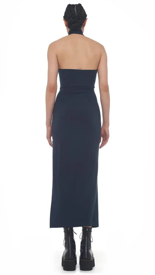 Norma Kamali Dresses HALTER TURTLE SIDE SLIT GOWN Pewter 8211 Clothing