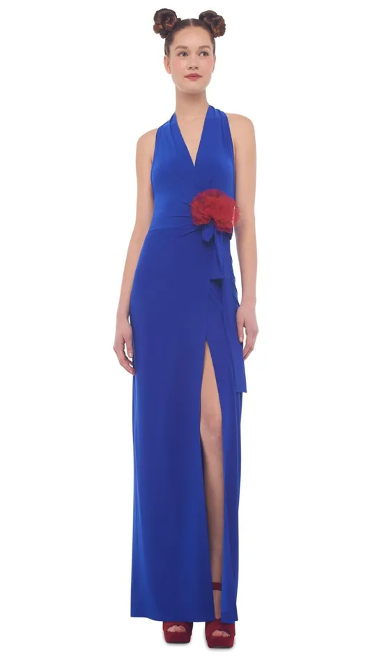 Norma Kamali Dresses HALTER WRAP STRAIGHT GOWN Cobalt 8211 Clothing