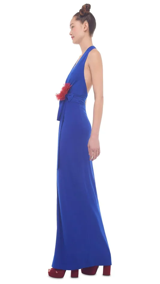 Norma Kamali Dresses HALTER WRAP STRAIGHT GOWN Cobalt 8211 Clothing