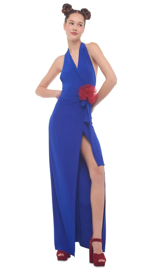 Norma Kamali Dresses HALTER WRAP STRAIGHT GOWN Cobalt 8211 Clothing