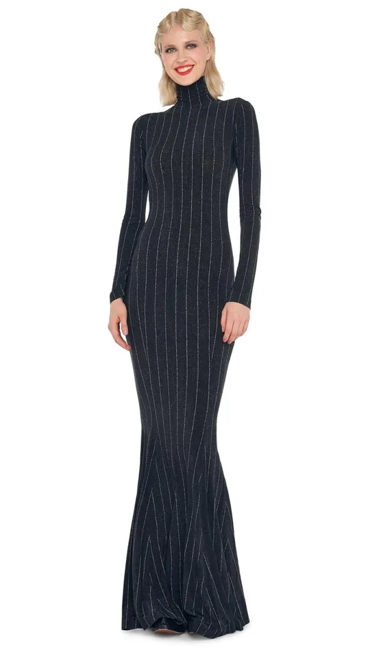 Norma Kamali Dresses LONG SLEEVE TURTLE FISHTAIL GOWN Woven Pinstripe 8211 Clothing Norma Kamali Dresses LONG SLEEVE TURTLE FISHTAIL GOWN Woven Pinstripe 8211 Clothing