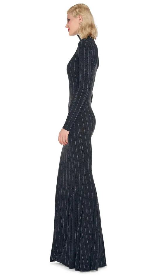 Norma Kamali Dresses LONG SLEEVE TURTLE FISHTAIL GOWN Woven Pinstripe 8211 Clothing Norma Kamali Dresses LONG SLEEVE TURTLE FISHTAIL GOWN Woven Pinstripe 8211 Clothing