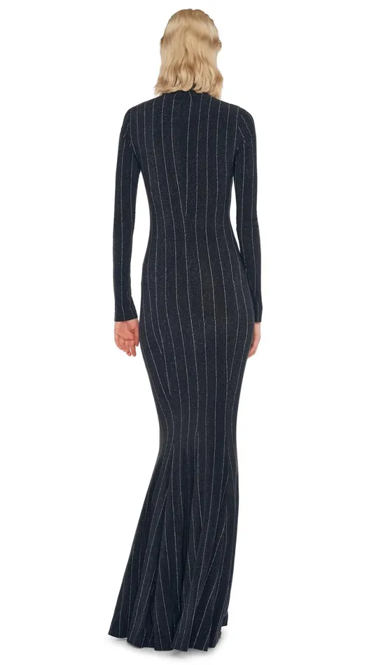 Norma Kamali Dresses LONG SLEEVE TURTLE FISHTAIL GOWN Woven Pinstripe 8211 Clothing Norma Kamali Dresses LONG SLEEVE TURTLE FISHTAIL GOWN Woven Pinstripe 8211 Clothing